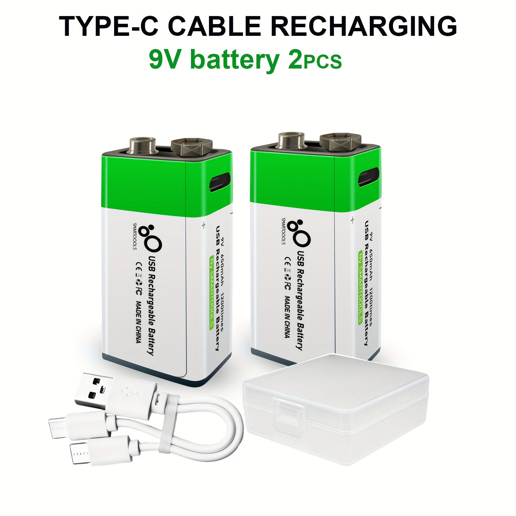 TEMU 2pcs 9v Battery 9v Batteries, 9v Rechargeable Lithium , High Capacity 9v 650mah 5920mwh Rechargeable Lithium Battery, 1.5 Hours Fast Charge,