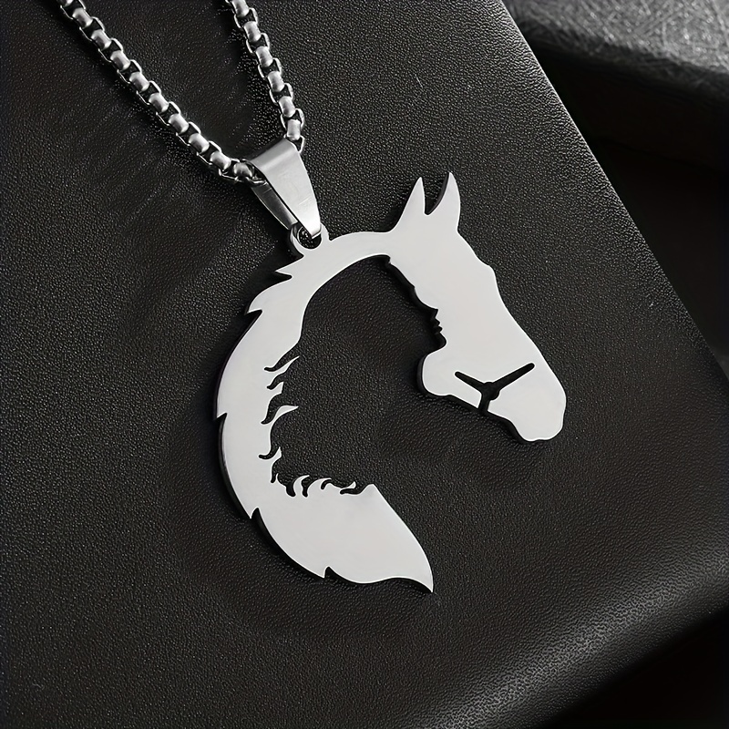 Image of A Stylish And Creative 1pc 304 304 Stainless Steel Long-haired Goddess Hollow Horse Head Pendant Necklace, Suitable For Men And Women, Perfect For Parties And Trendy Additions