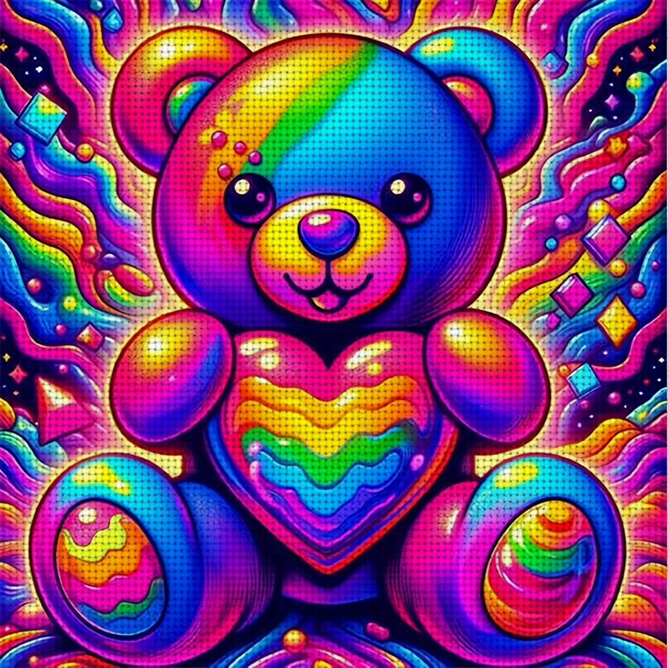 TEMU 1pc Colorful Bear Heart Cross Stitch Kit | Frameless, Ideal For Beginners, Includes Canvas, Thread, Pattern, And Instructions, Perfect For Home
