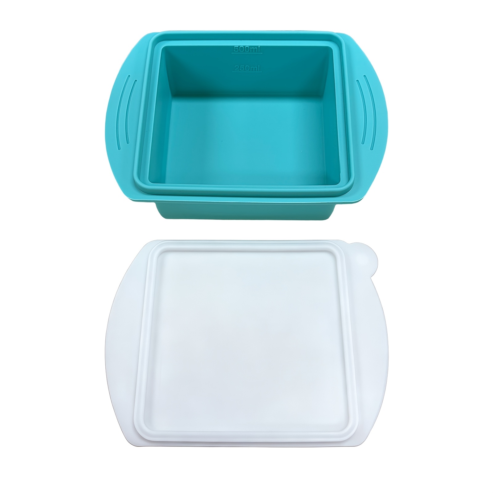 TEMU Large 500ml/17oz Silicone Freezer Tray With Lid - Blue, Leak-proof, Stackable, Microwave And Dishwasher Of Ice Mold For Clear Ice, Soup, Sauce,