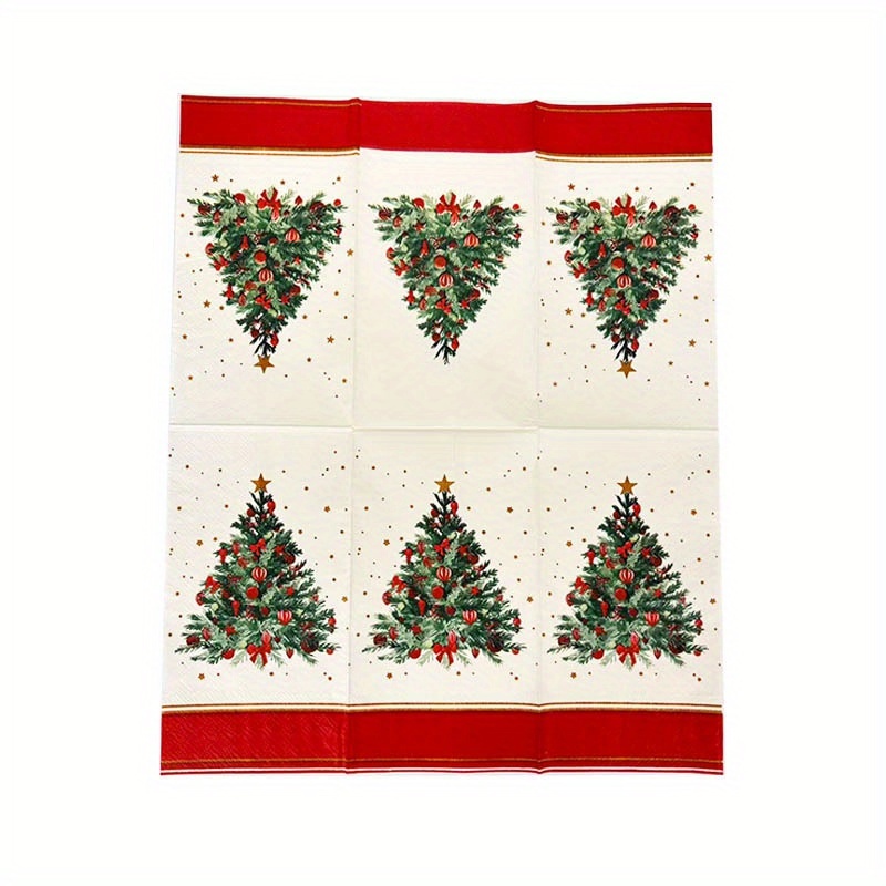 TEMU 40pcs Christmas Party Napkins With Christmas Tree And Star Patterns, Size 15.75*13in, Beautifully Printed, Simple And Elegant, Suitable For
