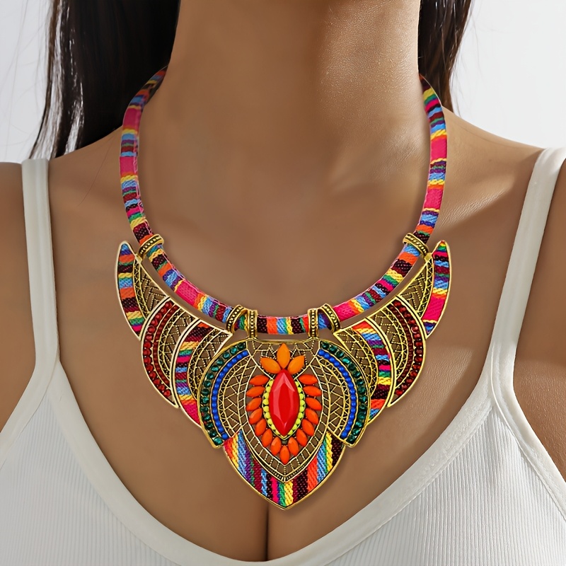 Ethnic Style Necklace and Earrings Colorful Braided Beaded Bohemian Jewelry Set with Zinc Alloy, Random Patterns & Colors for Party Wear