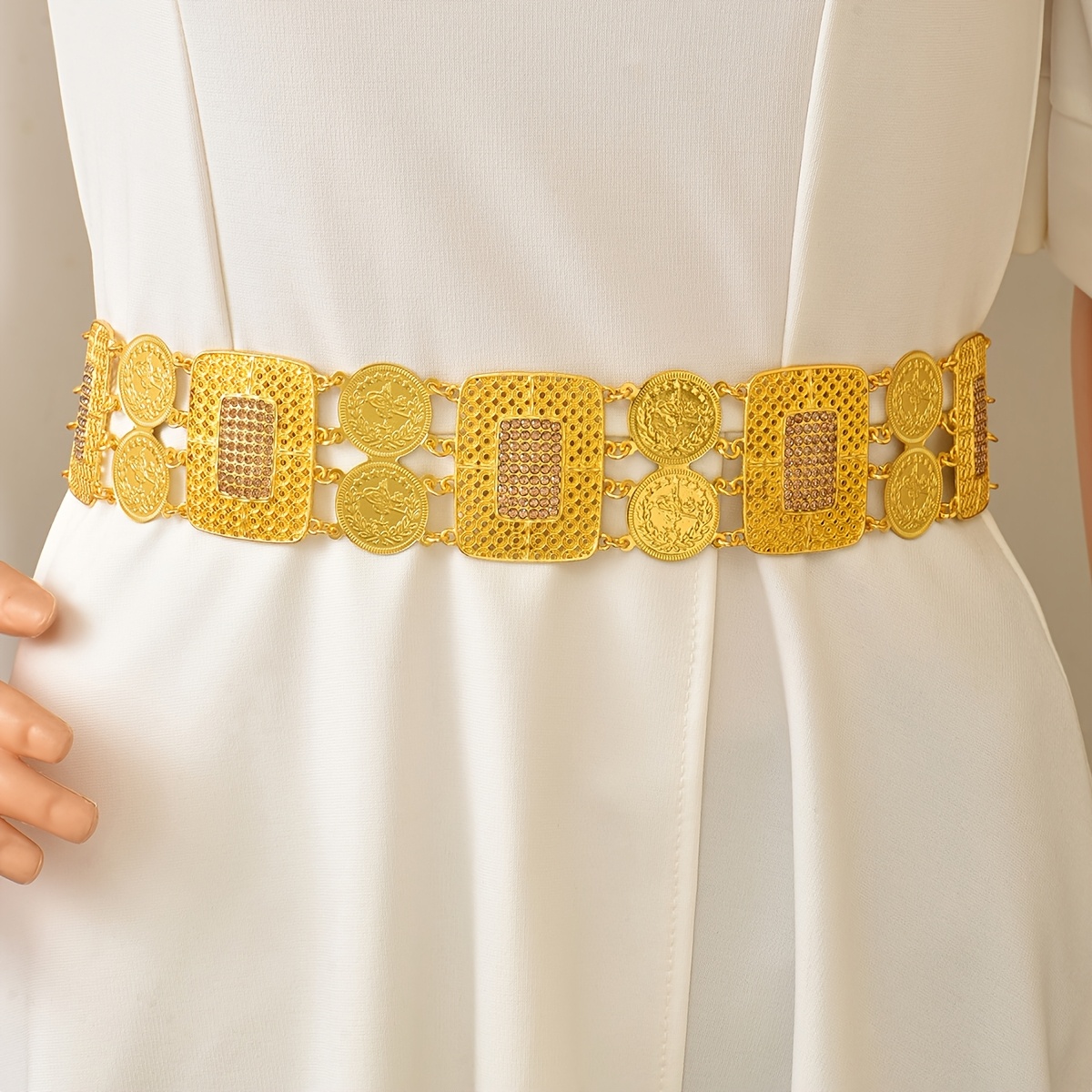 luxurious golden geometric hollow embellished belt vintage - Temu Bahrain