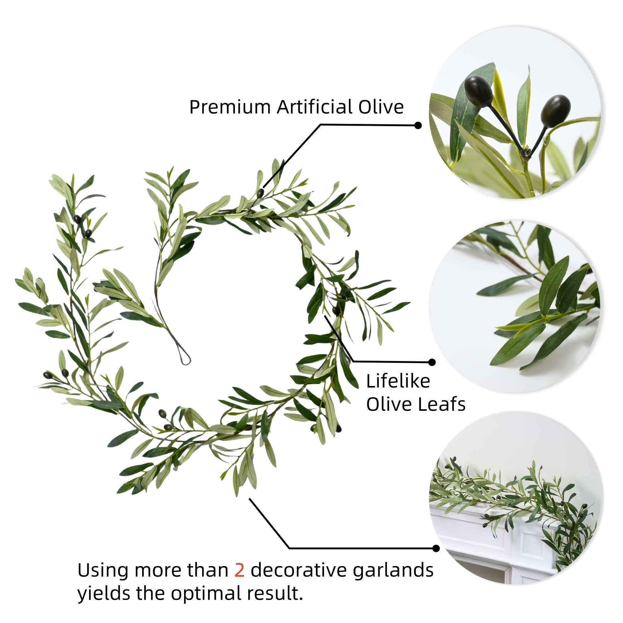 Premium Artificial Olive Garland With Fruit - Perfect For Mantels, Arches, Weddings, Outdoor Parties & Home Decor | Versatile Seasonal & Holiday Decoration (72"/75"),christmas