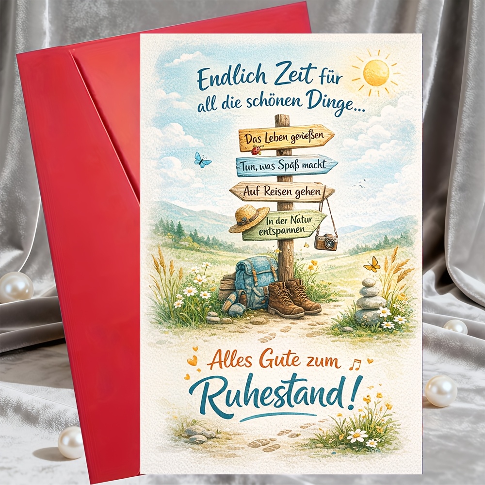 E-shop 1 Grußkarte + 1 Umschlag, Ruhestandskarte mit Natur-Reisethema, Geschenk zum Ruhestand für Kollegen, Freund, Familie, inspirierendes