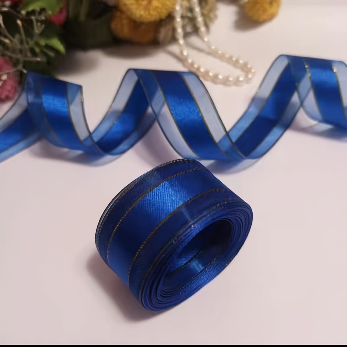 Image of 108-inch Golden- Sheer Organza Ribbon For Diy Bows, Birthday Cake Decorating & Gift Wrapping - In Multiple Colors
