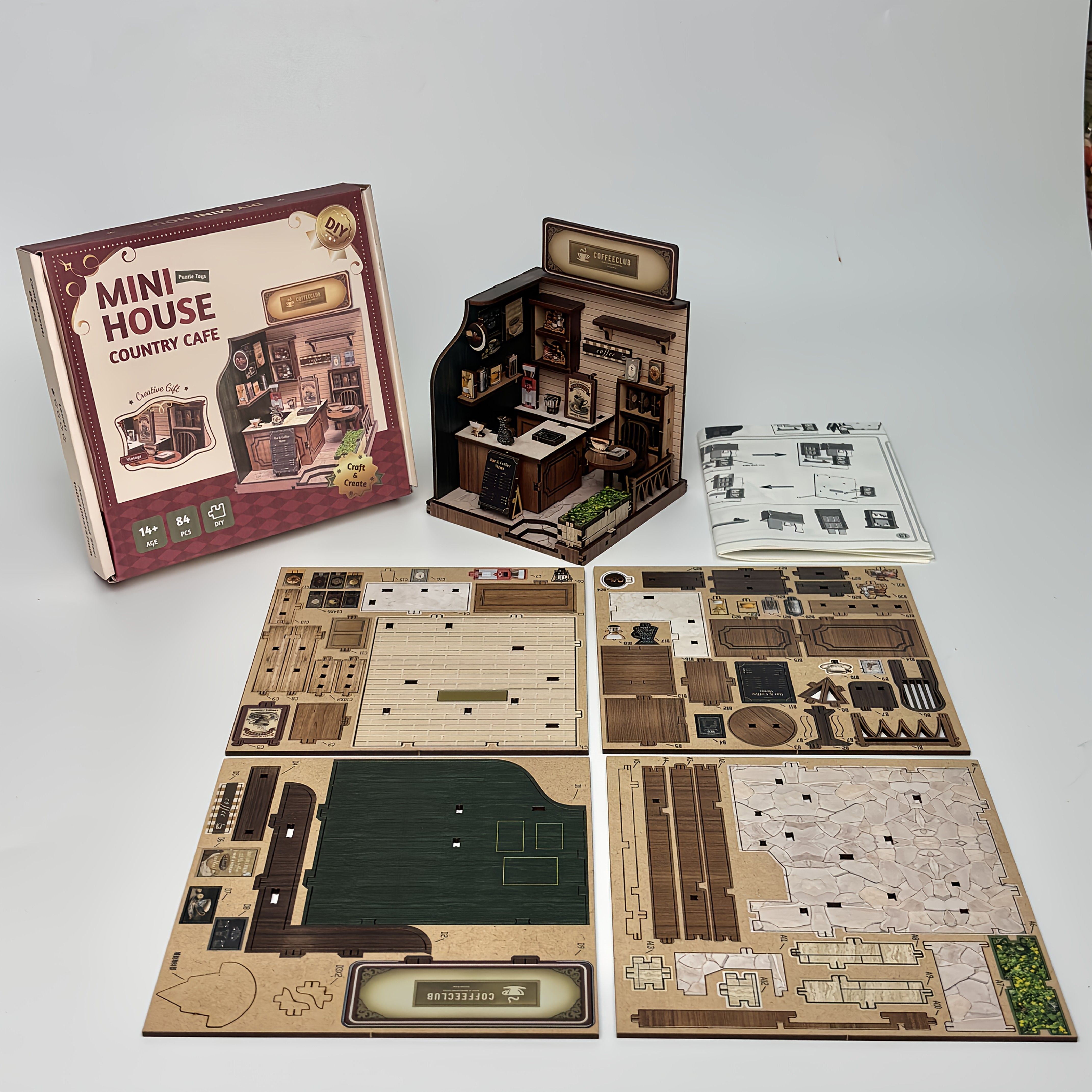 TEMU 84pcs Coffee Shop Nook Kit Furniture Decor - Miniature Coffee Shop Kit For Adults And Teens, Adult Entertainment, 3d Wooden Cafe Puzzle Mini
