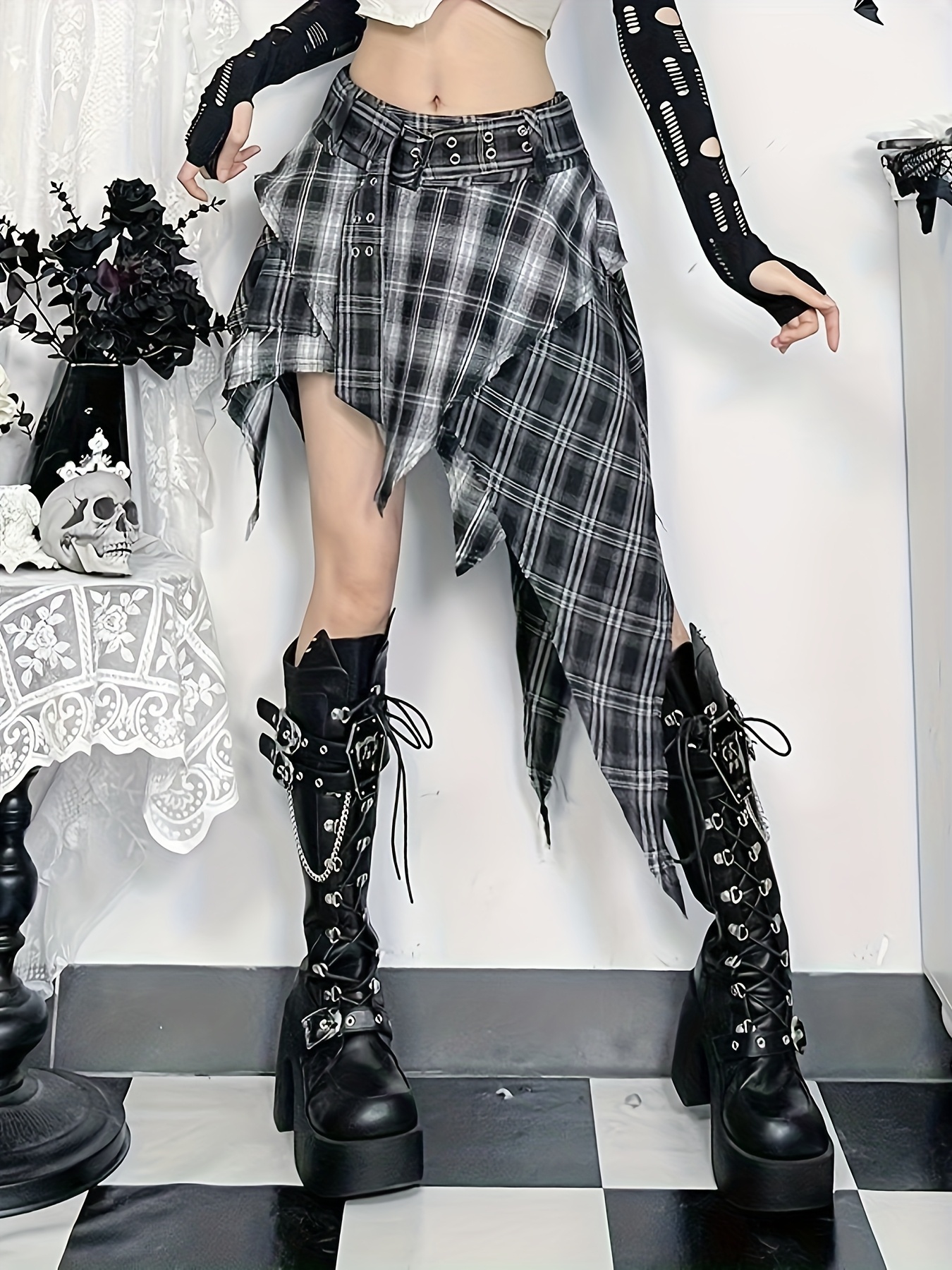 Grunge Schoolgirl Skirt Fashion Gothic Plaid Mini Skirt For Women