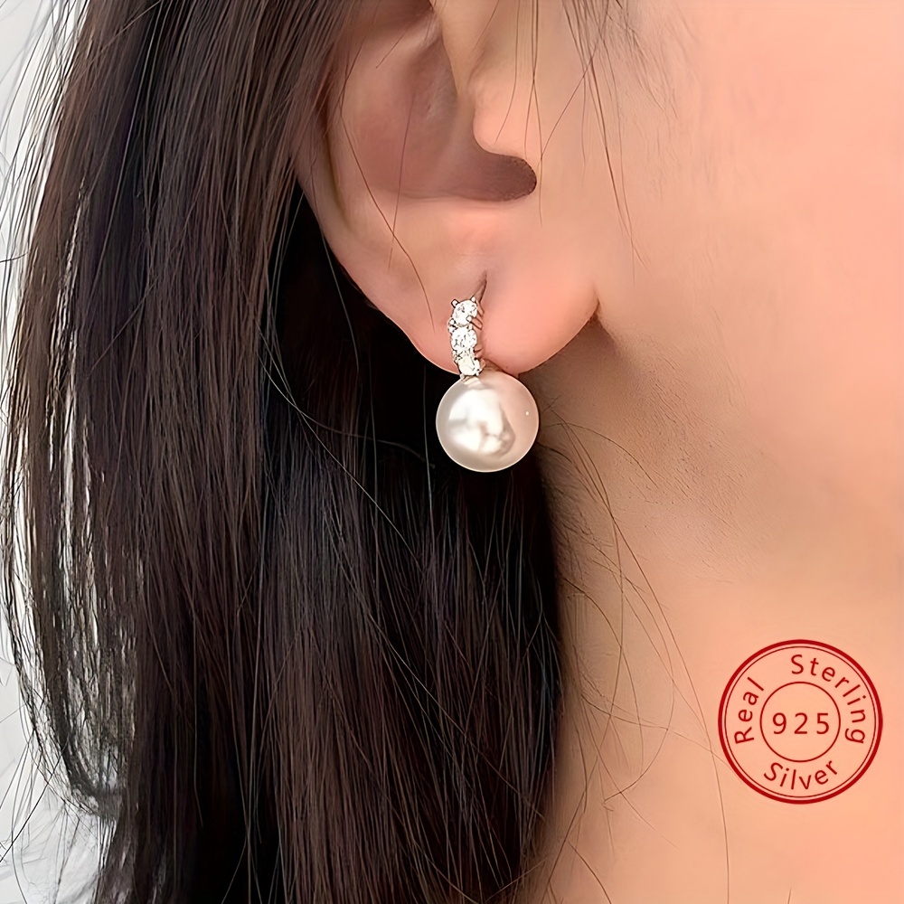 

Delicate 925 Sterling Silver Hypoallergenic Hoop Earrings With Shell Pearl Pendant Elegant Vintage Style Gifts For Women