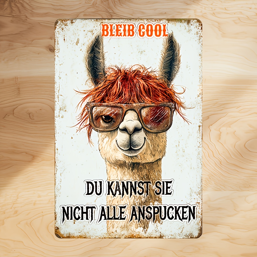 1pc Vintage Wooden Wall Art With Fun Alpaca Pattern And German Inspirational "" Slogan, Suitable For Home, Bar, Cafe And Garage Decor