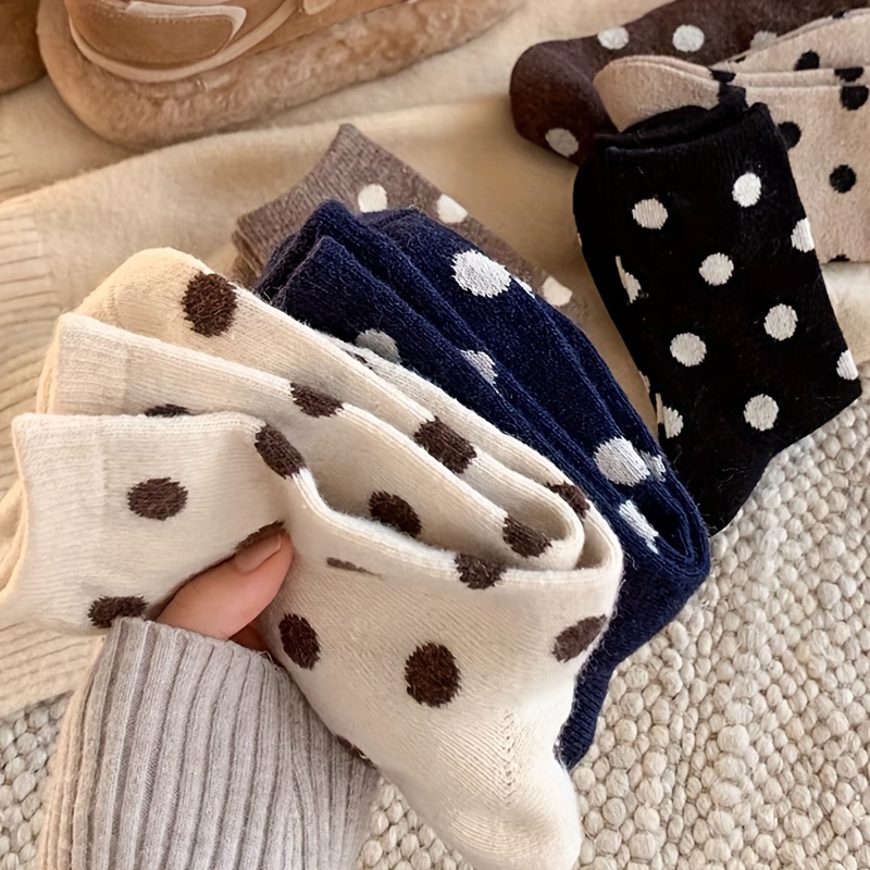 

6 Pairs Polka Socks, Vintage Style Mid Tube Socks For Fall & Winter, Women's Stockings & Hosiery