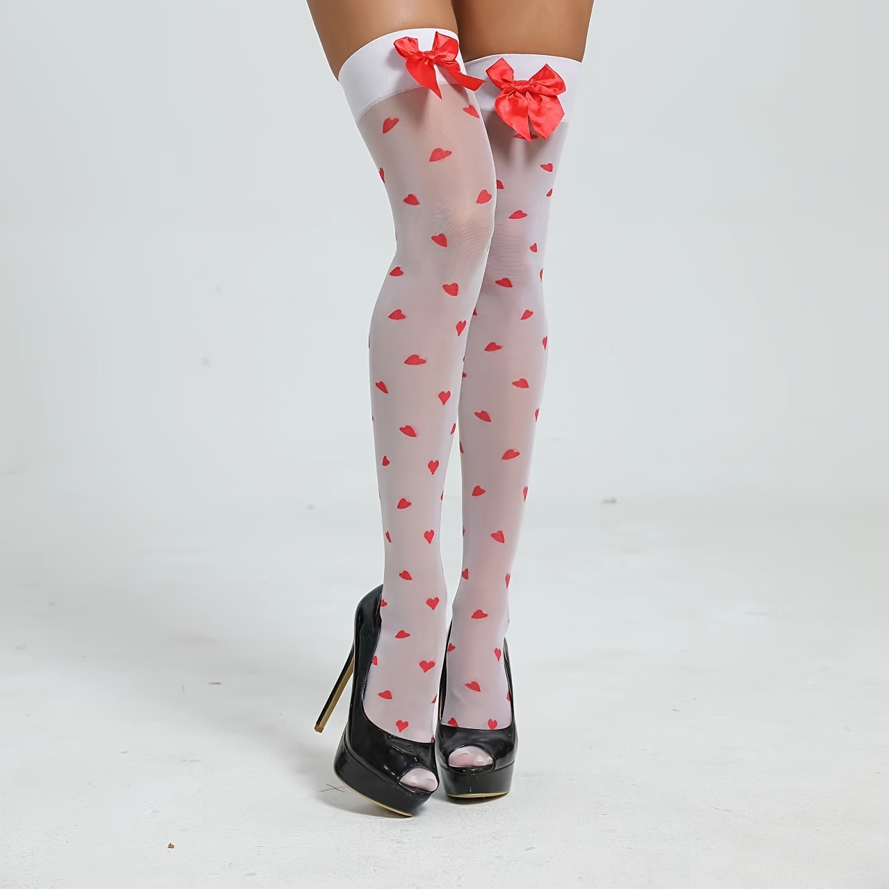 

Heart & Bow Thigh High Stockings, Sweet Jk Style Over The Knee Socks, Women's Stockings & Hosiery, Plus Size Stockings