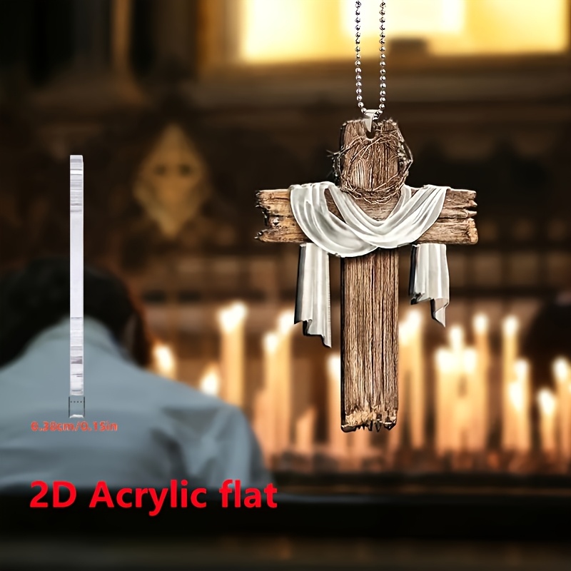 [2d Flat] [2d Flat] 2d Acrylic Flat 1pc Cross Series Acrylic Car Ornament Suitable For Home And Garden Tree Easy Hanging Decoration