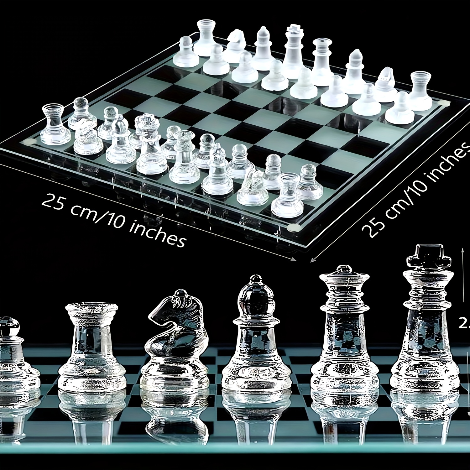 

Deluxe Glass Chess Set, 10-inch Board Game Pieces, Decor, For Adults And Chess Enthusiasts, Chess Sets For Adults