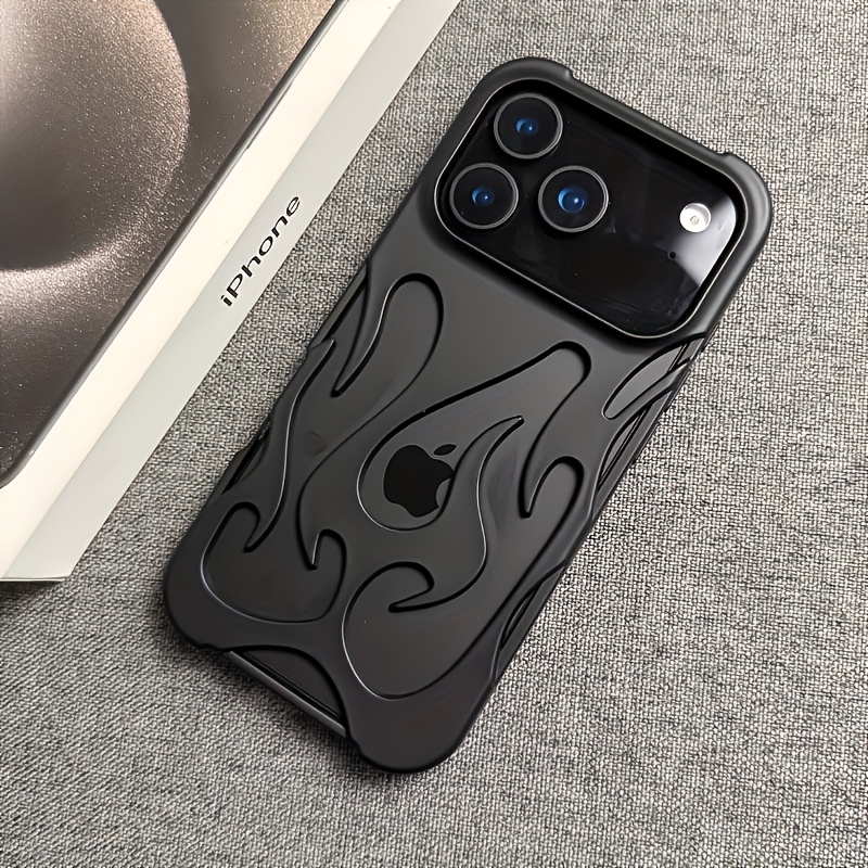 TEMU Coque de téléphone - Design de dissipation thermique Feu de flamme Compatible avec Iphone 17 16 15 14 13 12 11 Pro Électroplaqué Brillant, Style