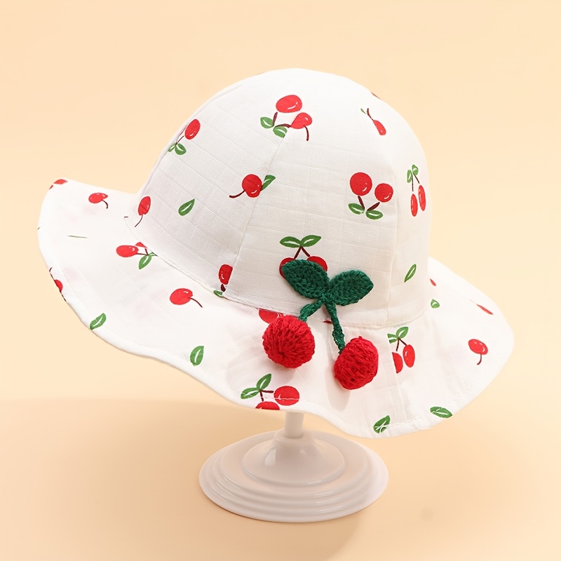 Tckyck Muslin Gauze Baby Hat Cute Printed Cherry Sunshade Cap Infant Sun Hat