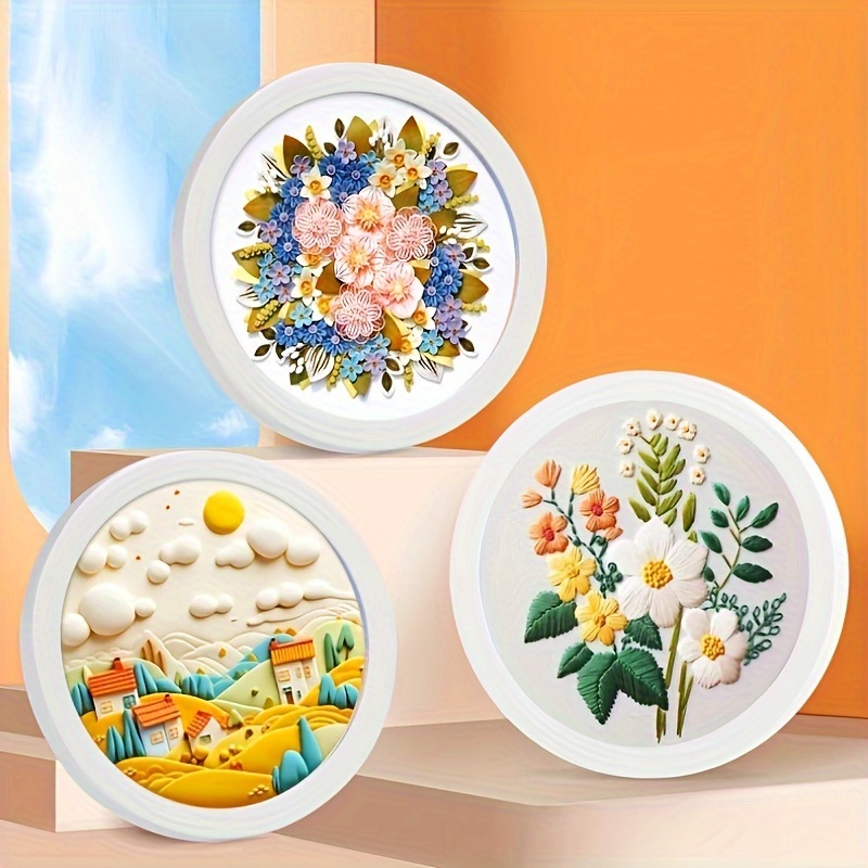 

6.5-inch Round White Display Frame For Embroidery, Diamond Painting, Clay Art & Paper Quilling - Classic Style Plastic Craft Showcase