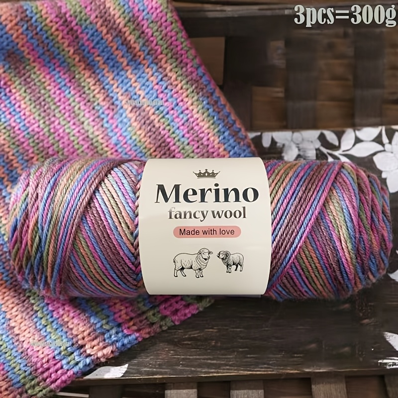 TEMU Lot de 3 de 300G de laine mérinos de luxe multicolore, douce, confortable et chaude (Laine mérinos 95% Polyester (Polyester) 5%), idéale pour le