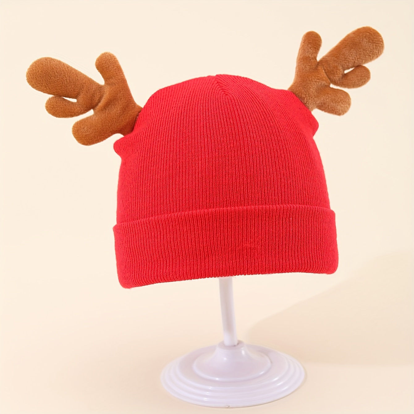 

1pc Festive Reindeer Antler Beanie Hat - Stretchable Acrylic & Polyester Knit Cap, Lightweight Warm Ear Protection, Soft & Skin-friendly For Outdoor Activities, Skiing, Ice Skating, Christmas Gift