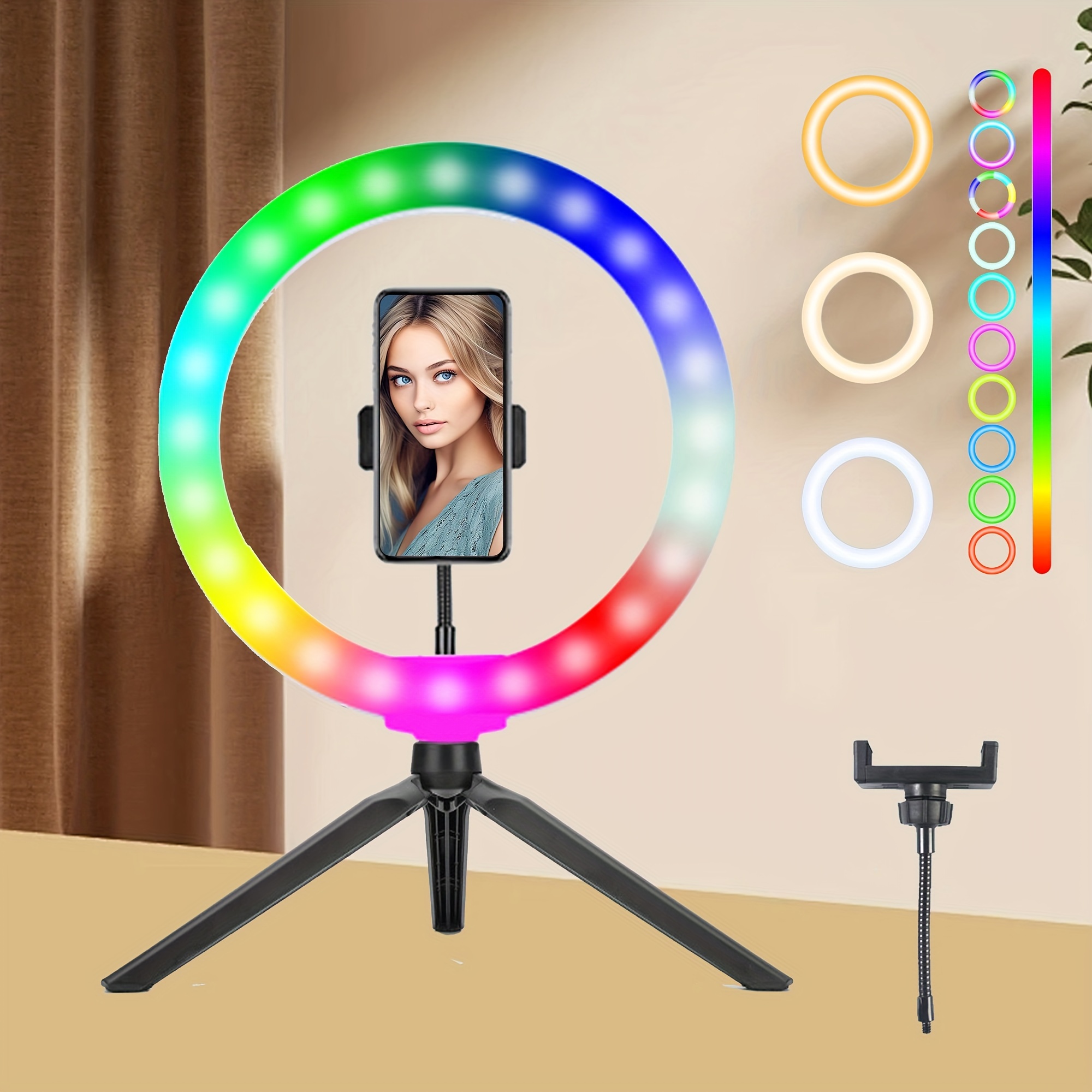 

Professional 10 Inch Rgm Ring Light Kit, Adjustable Color, Sturdy Tripod Stand & Phone Holder For Video, Selfie, Makeup