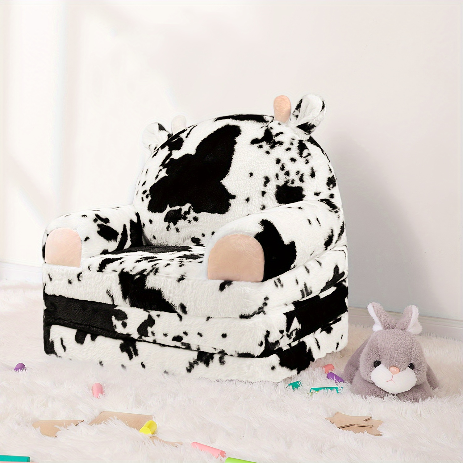 TEMU Kids Chair Plush With Removable Cover, Kids Sofa To Lounger, Kids Couch For Kids Months, Toddler Recliners For Kids (cow )