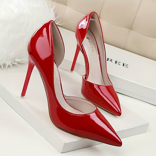 womens stiletto heels pointed toe party non slip rubber sole glossy red formal evening shoes for women elegant event footwear high heel shoes party footwear polished cover upper