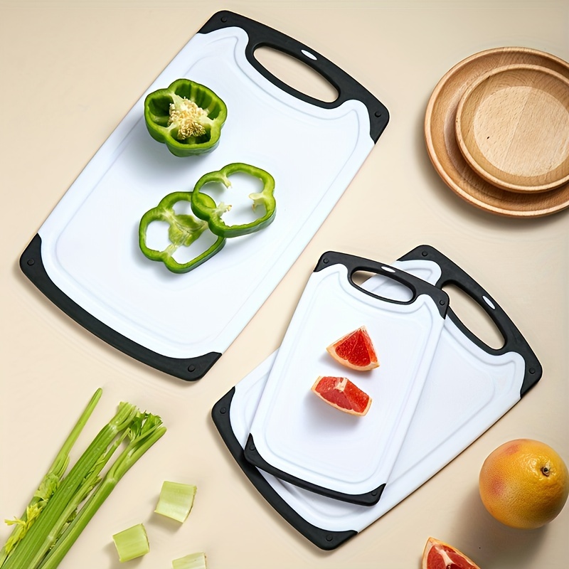 

3 Pcs Cutting Board Set, Plastic Cutting Boards For Kitchen, Non-slip Chopping Board With Juice Groove & Easy Grip Handles ( White And Black Color )