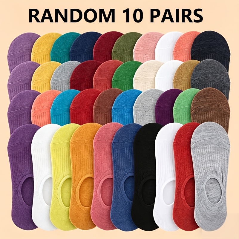 TEMU Random 10-pair Summer Women' Color Thin Breathable Boat Socks, Solid And Comfortable Low-cut Socks