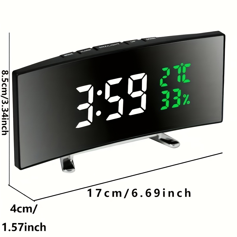 Modern LED Digital Alarm Clock with Extra-Large Display | Multi-Function Temperature and Humidity Display | The Perfect Choice for a Stylish Bedroom Alarm Clock, White and Green Digital Display, Powered by 3*AAA Batteries/USB | A Fashionable Alarm