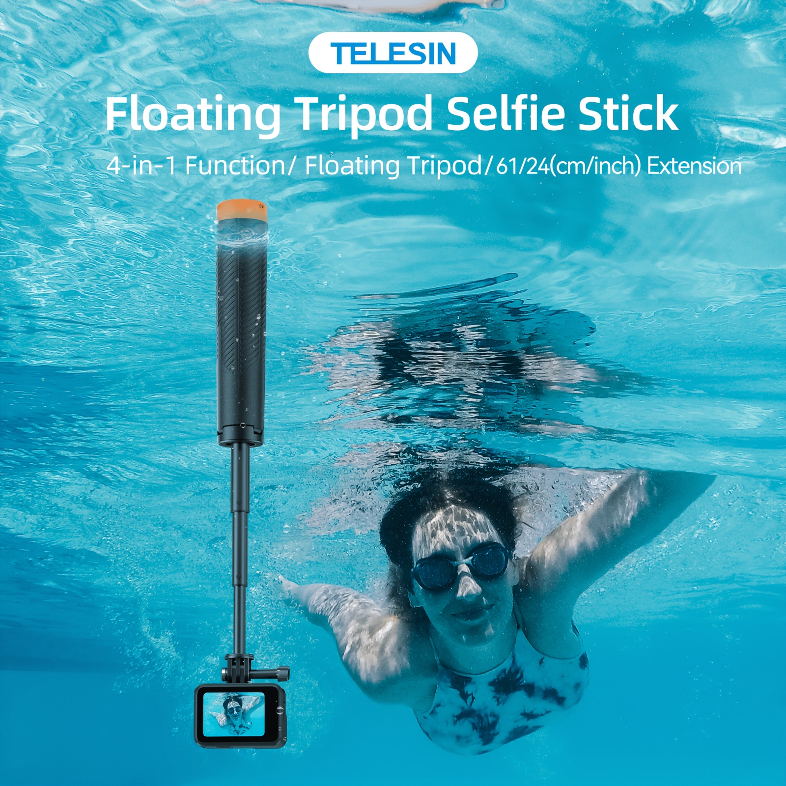 TEMU Telesin, Retractable Selfie Monopod, 4-in-1 Selfie Stick, Floating Handle Tripod, Height Adjustable, Suitable For Hero 13, 12, 11, 10, 9, 8,