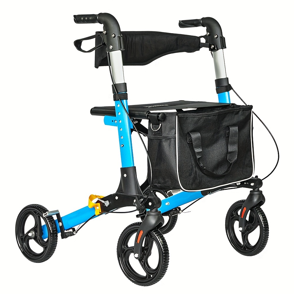 Lightweight 4 Wheel Foldable Rollator Mobility Walker - For Seniors, Rolling Walker Mobility Aid With Brakes
