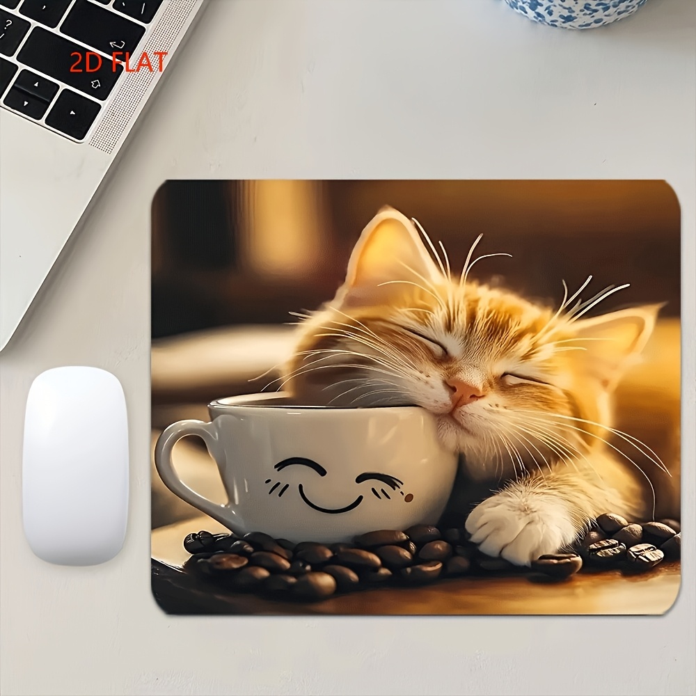 TEMU 1pc Tapis de Souris Thème Tasse à Café Chaton - Style Art Tendance, Tapis de Bureau Esports, Petit Tapis de Souris PC