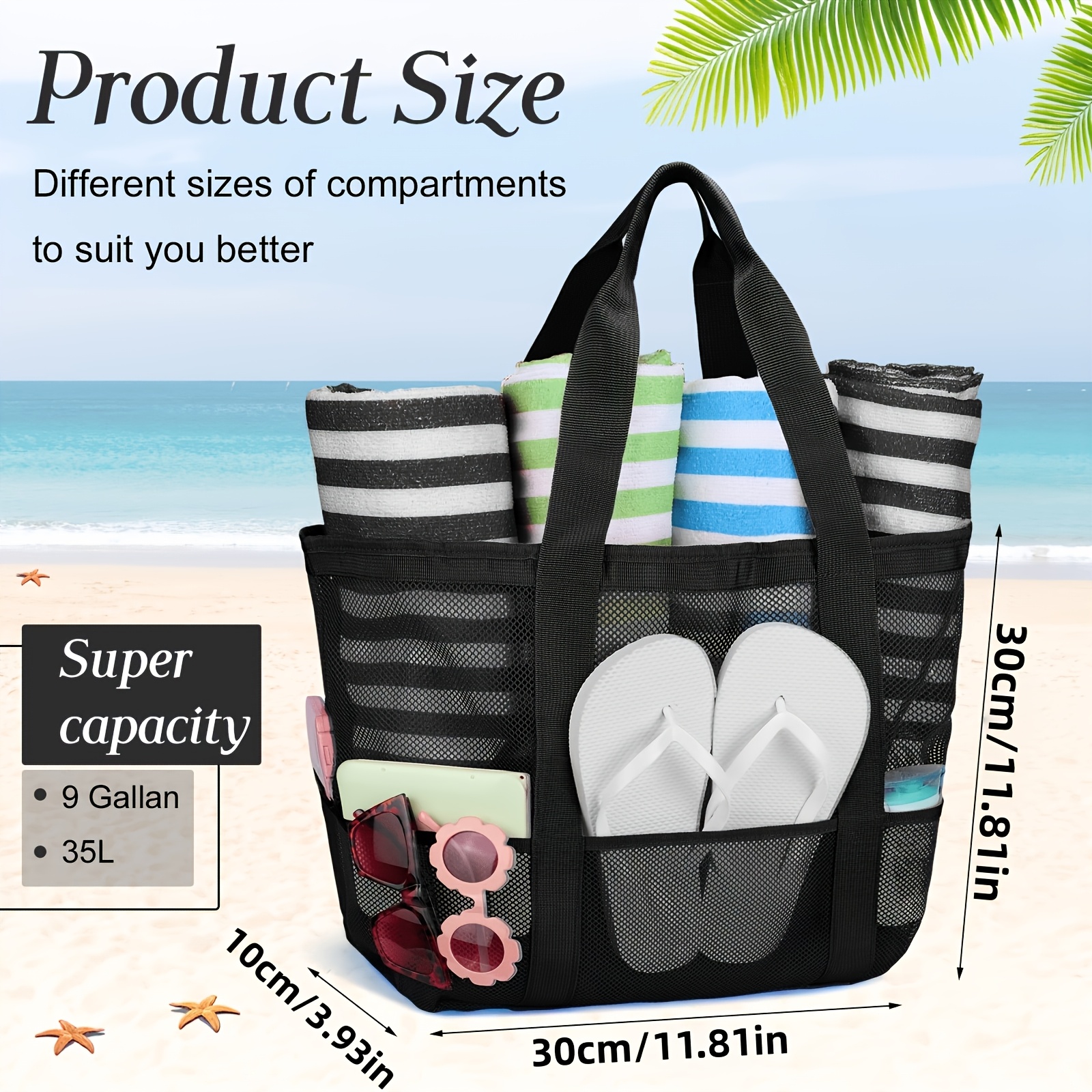 TEMU 1. Sac de Plage en , Sac à Main et Épaule Unique pour Douche, Fitness, Natation, Sac de Plage en Grille, Grand Sac de Rangement pour Bain et
