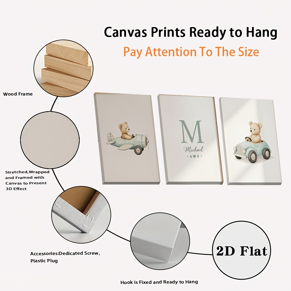 3pcs Personalized Teddy Bear Artwork Set