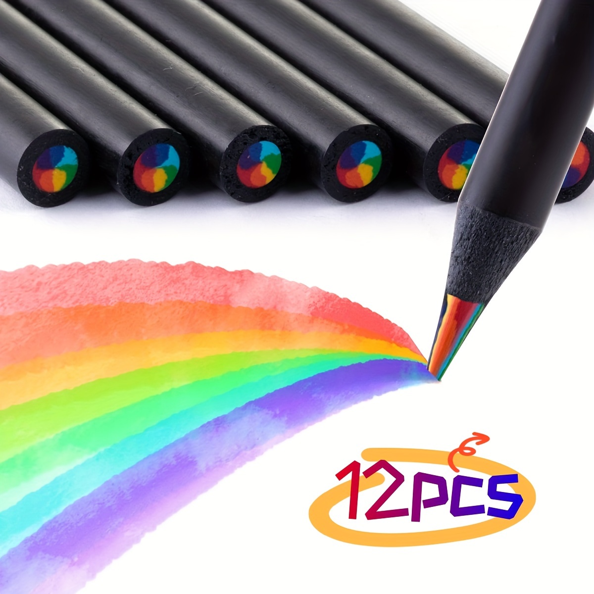 

12pcs Rainbow Lead Pencils - 7 Vibrant Colors, - Ideal For Art & Diy Projects