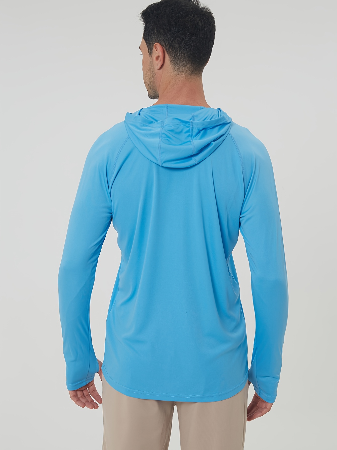 Men's UPF 50+ Sun Protection Hoodie - Lightweight Quick-Dry Polyester Long Sleeve Shirt with Rash Prevention, Breathable Stretch Fit for Outdoor Running, Fitness, Fishing & Cycling