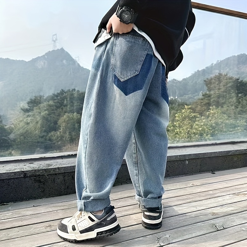 Jean Baggy Garçon - Coupe Droite élastiquée, Taille Ample, Couleur Bleu Ciel - Taille 13-14 Ans, Style Streetwear