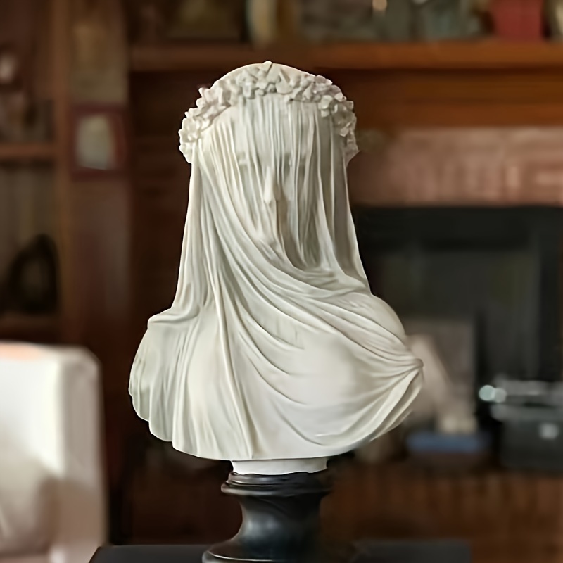 

1pc Veiled Lady Bust Sculpture, White Resin Mysterious Vintage Desktop Decor, Artistic Female Statue Ornament For Home Decor