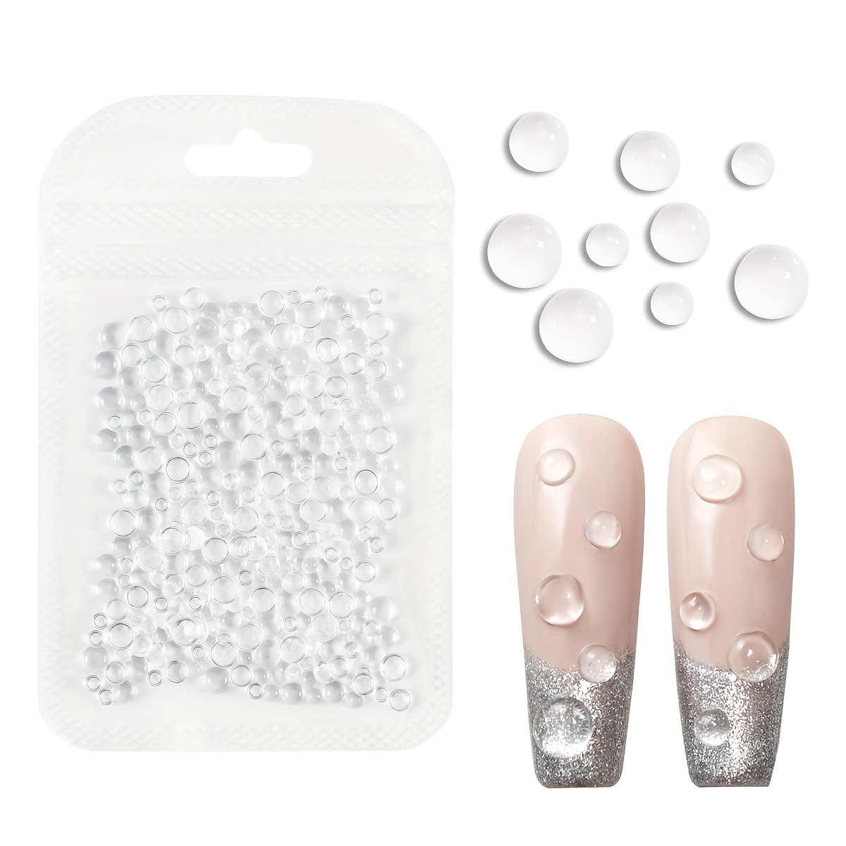 300pcs Mermaid Rhinestone Transparent Nail Decoration Mixed Sizes 3d Nail Charms Flat Half-round Beads Nail Additions