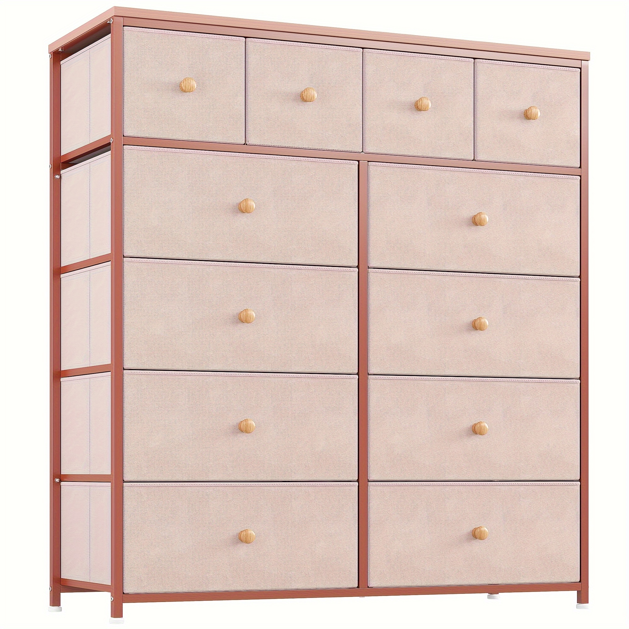 

Pink Dresser For Girls Bedroom With 12 Drawers, Dresser For Bedroom With Sturdy Metal Frame And Wooden Top, Bedroom Dressers & Chests Of Drawers For Bedroom, Nursery, Closet, Pink