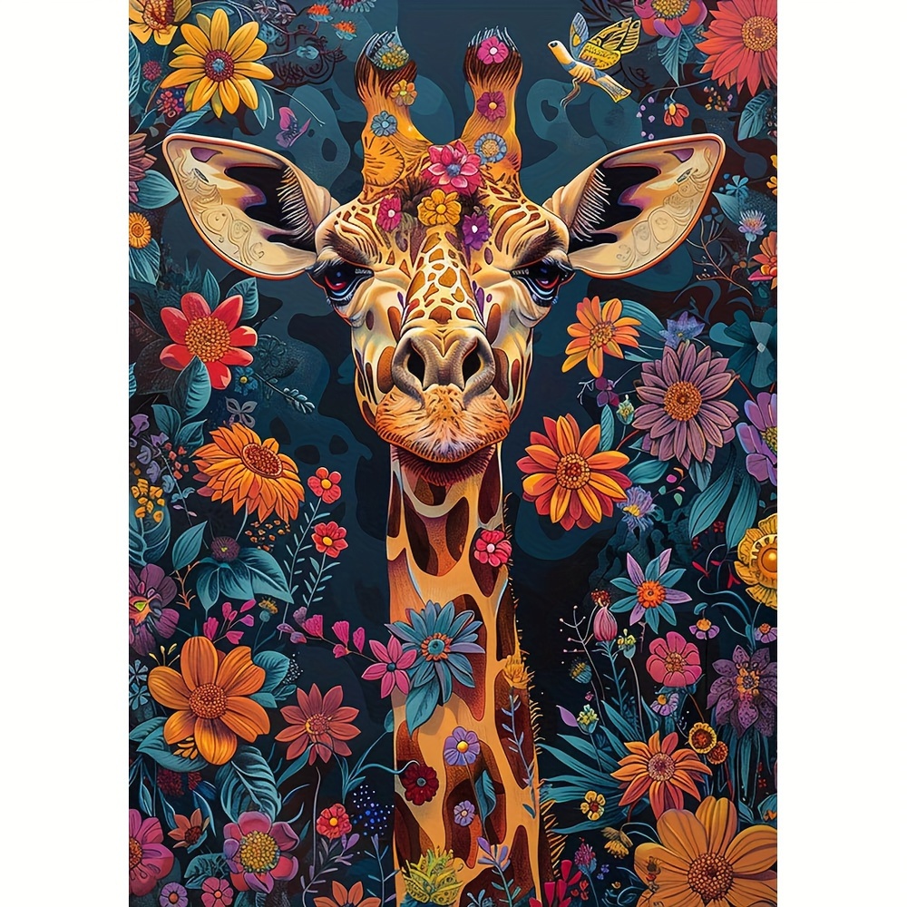 1pc, Diy 5d Diamond Painting Kit - Giraffe And Flowers | 30x 40cm Unframed, | And Office Decoration Gift