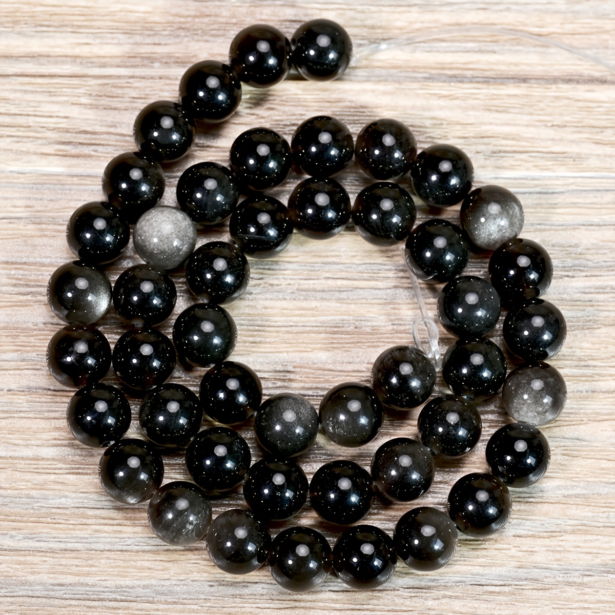 TEMU Perles rondes en argentée 8 mm, perles en naturelle en vrac pour la fabrication de bijoux, , bracelets, accessoires; Longueur : 38 cm/15 pouces,