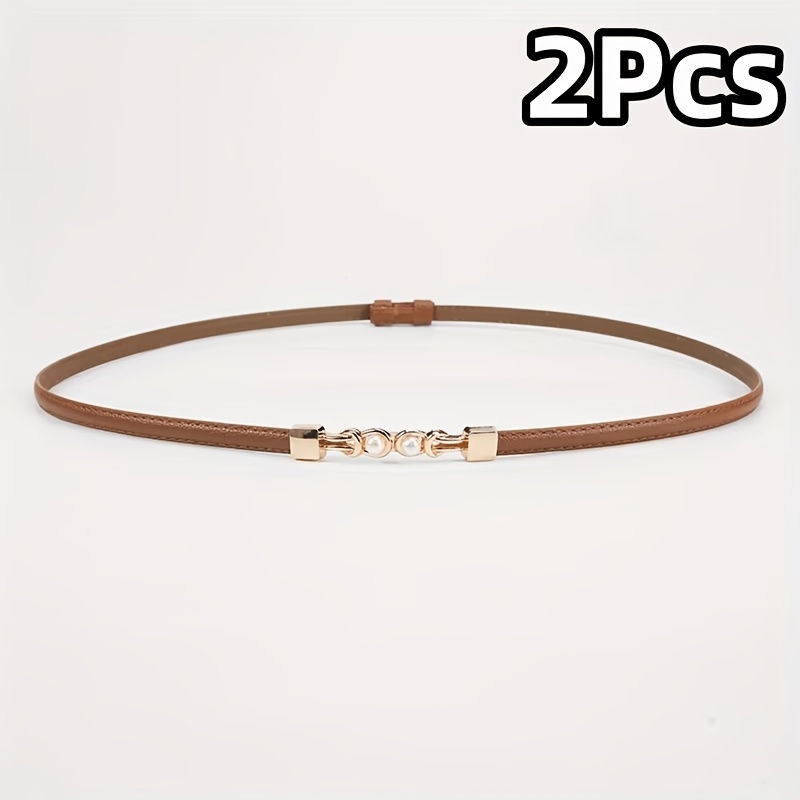2pcs Women's Slim Waist Belt, Metal Double-Buckle Decorative
