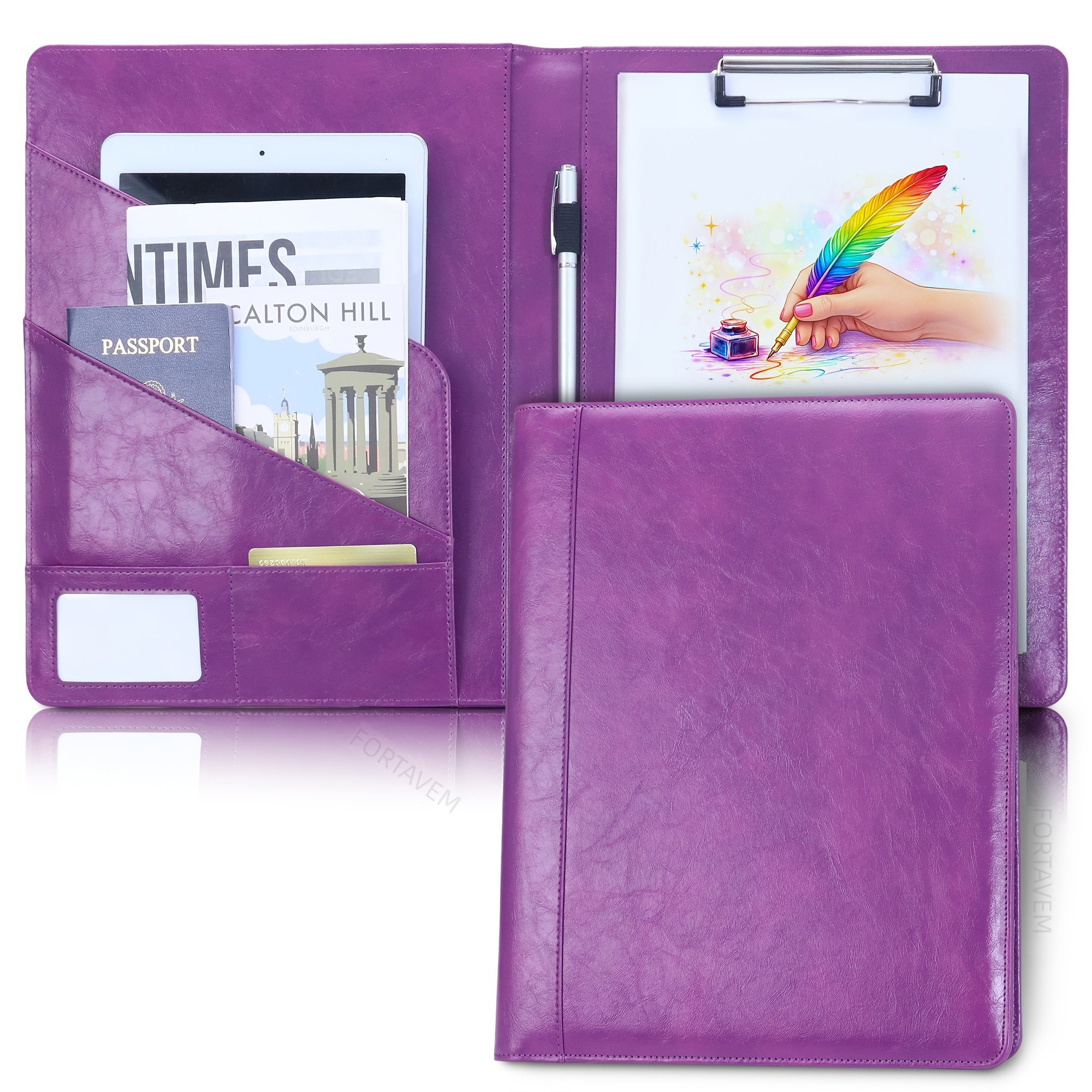 TEMU Floavienza A4 Padfolio Clipboard With Storage, Clipboard Binder For Pen,card,tablet Pad Holder, Student Test Writing Pad, Drawing Board Folder,