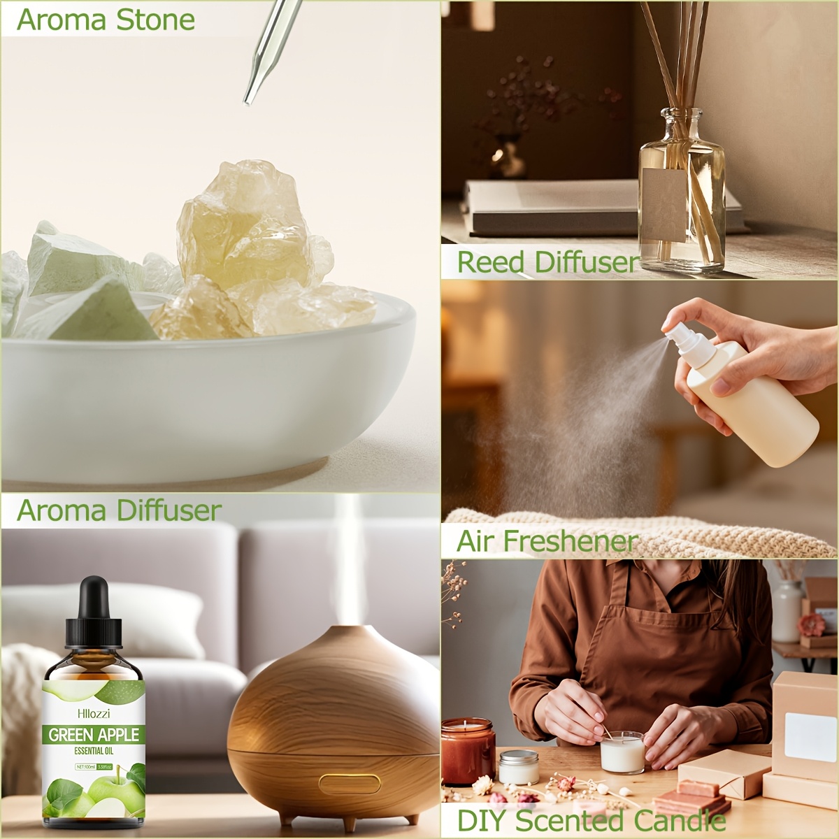 Green Apple Essential Oil (30ml/0.01fl.oz, 60ml/2.03fl.oz, 100ml/3.38fl.oz) – Available in Three Sizes, This Oil Delivers a Refreshing Apple Scent. Ideal for Use in Diffusers, Its Long-lasting Fragrance Makes It a Choice for Home and Travel