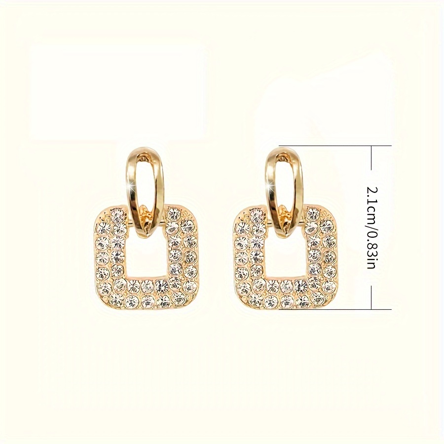 Vintage Geometric Square Stud Earrings with Rhinestones