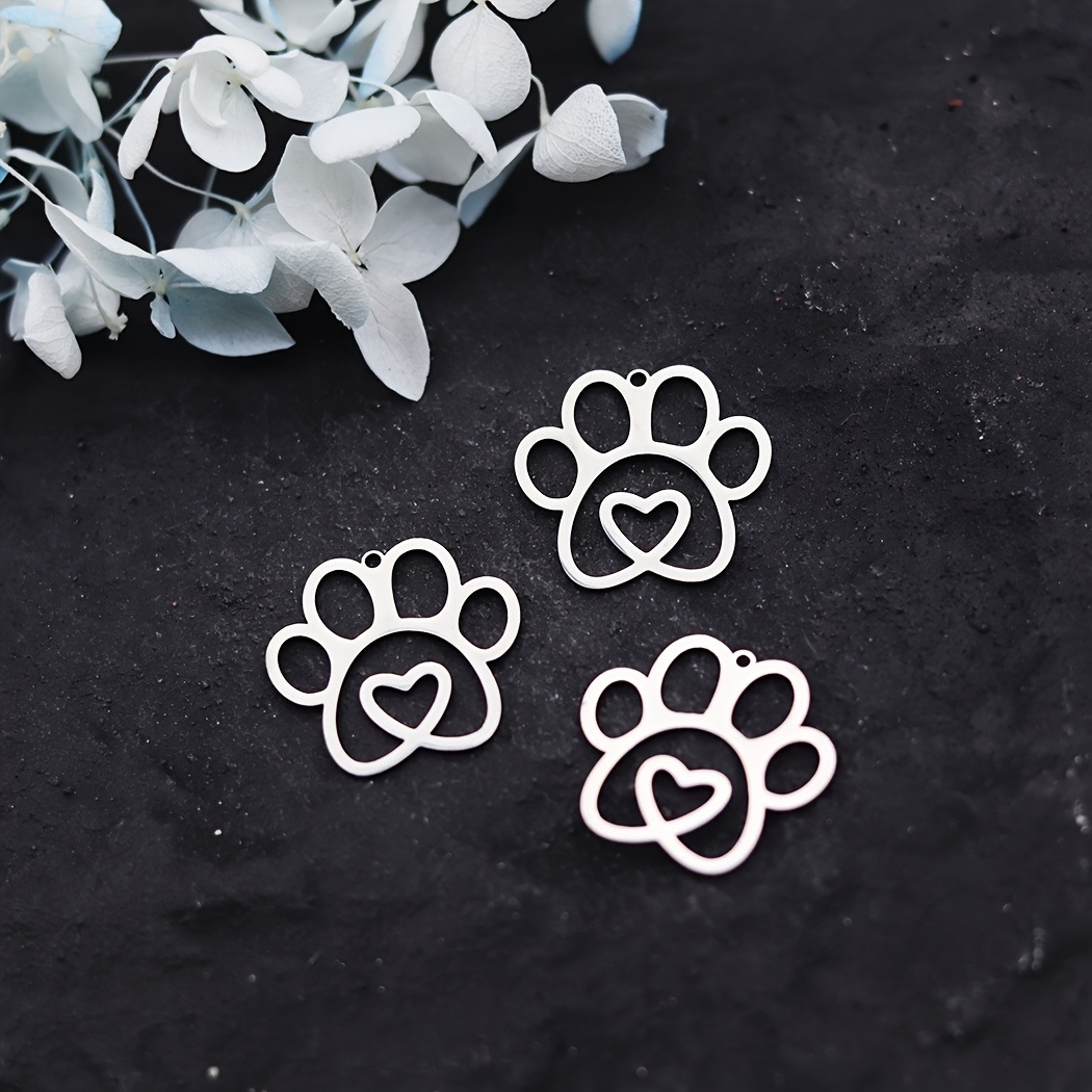 Image of 3pcs Stainless Steel Tiny Dog Paw Print Pendant Charm For Jewelry Making Diy Trendy Earrings Necklace Keychain Bulk Supplies Animal Pet Jewelry