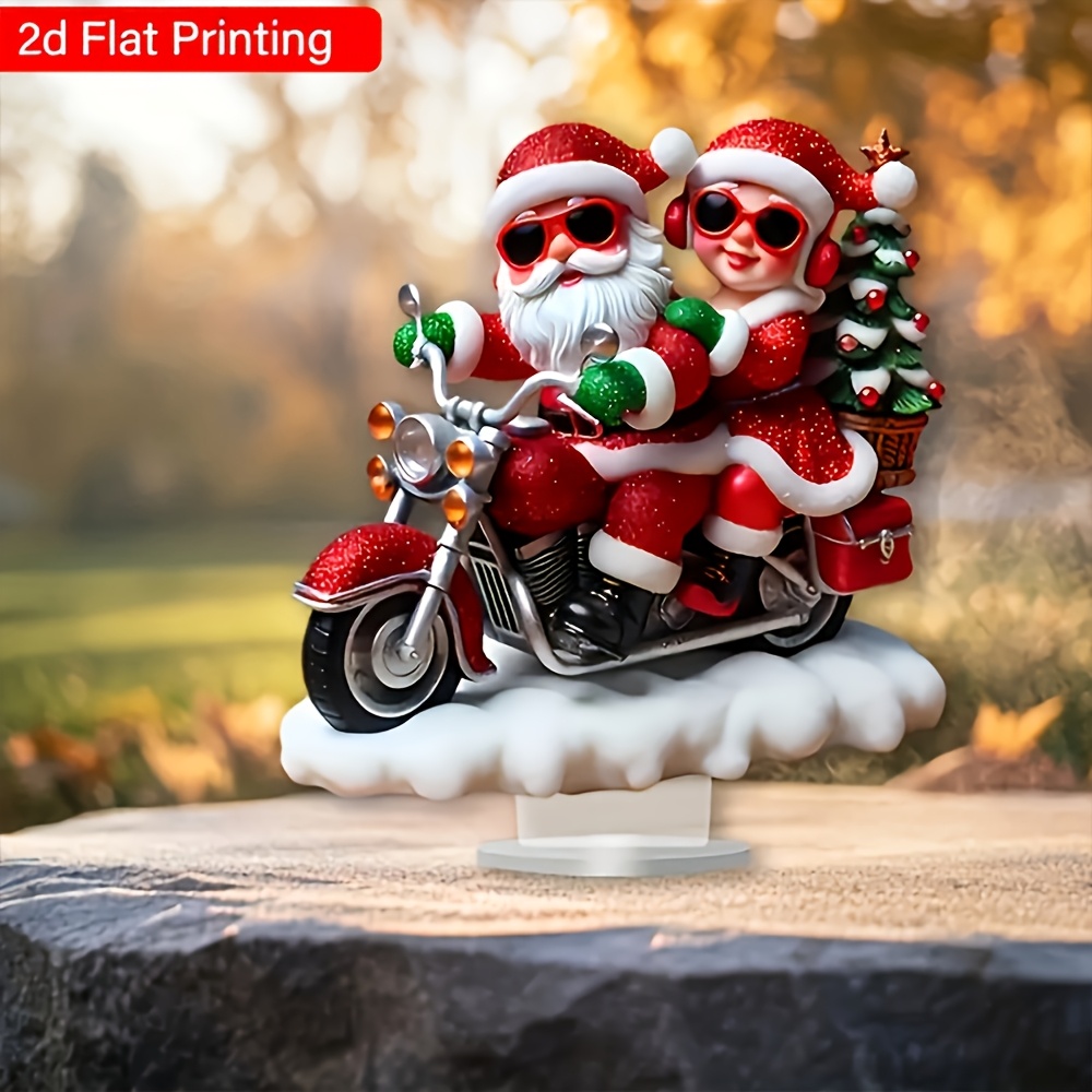 

Acrylic Santa Claus And On Motorcycle Decorative Sign, Multipurpose English Language Christmas Tabletop Decor, For Home, Office, Porch With Ideal Christmas Gift Pair