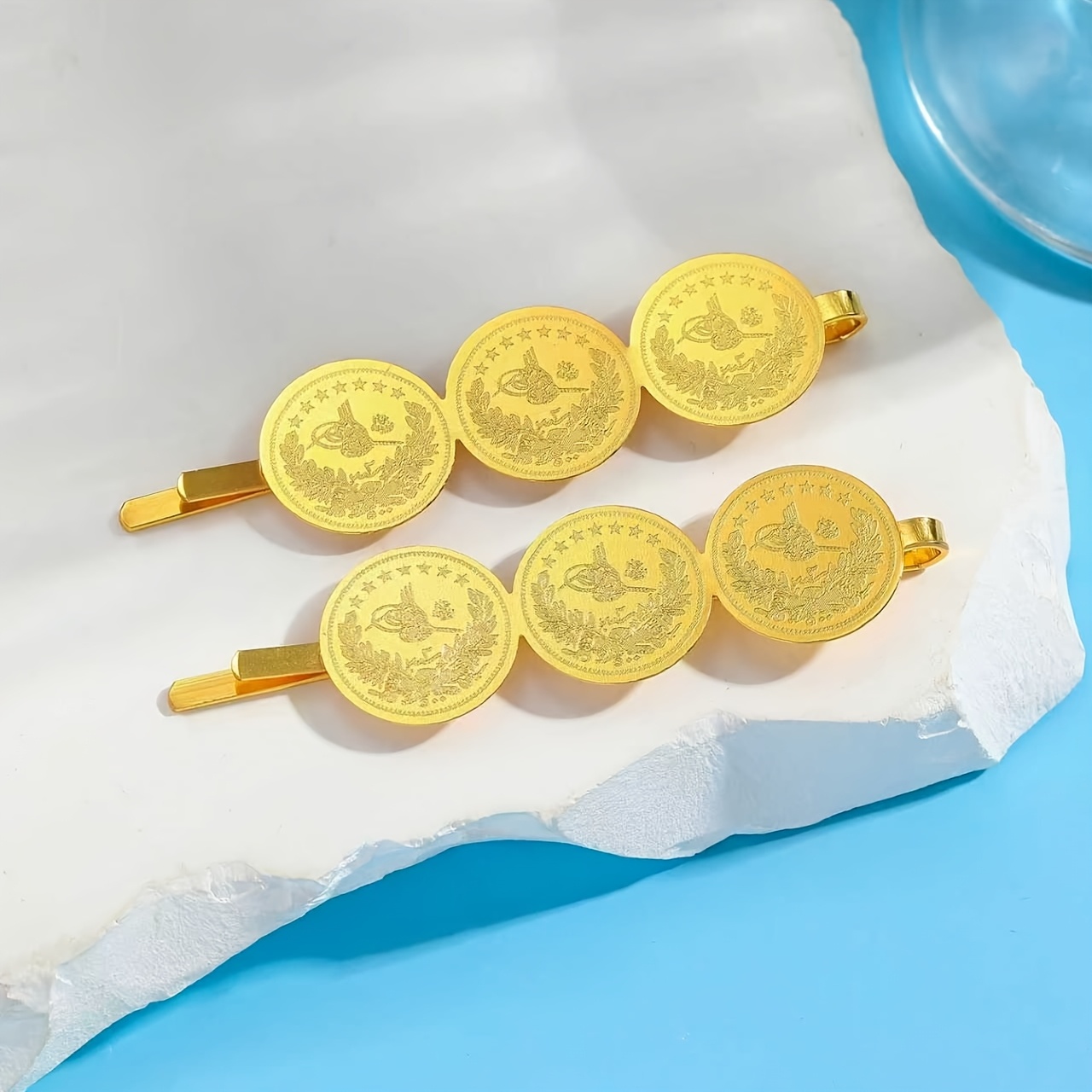 TEMU Elegant Baroque Relief Coin Hair Clip, Bridal And Bridesmaid Wedding Headpiece, Metal Alloy Claw Clip, Stylish Updo Accessory