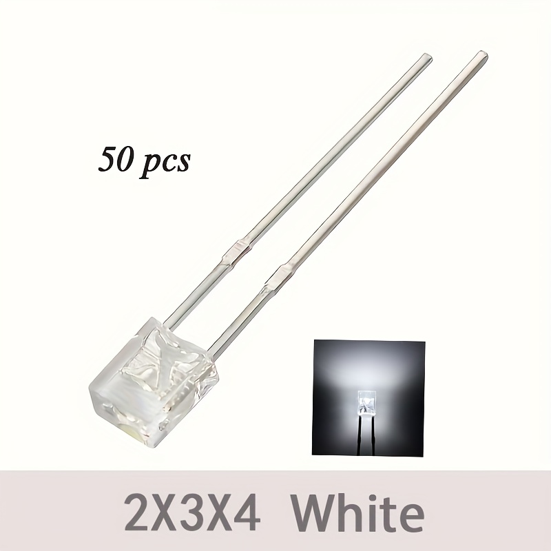 Image of 50pcs Of Square Led Light- , Transparent With Short Leads, In Yellow, White, Green, And Blue Colors, Suitable For And Electronic Projects